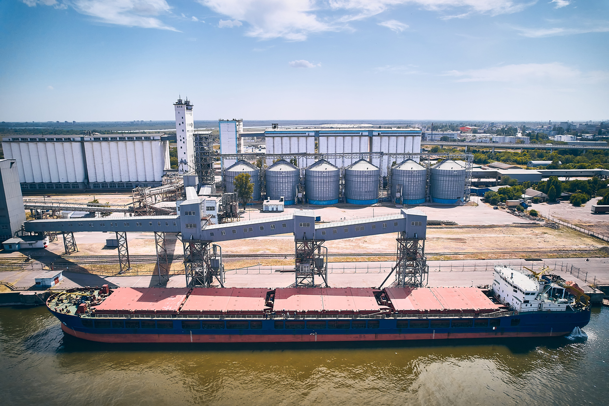 cargo vessel at a grain dock